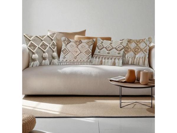 4x kussenhoezen macrame opdruk grijs bruin 45x45cm