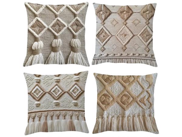 4x kussenhoezen macrame opdruk grijs bruin 45x45cm