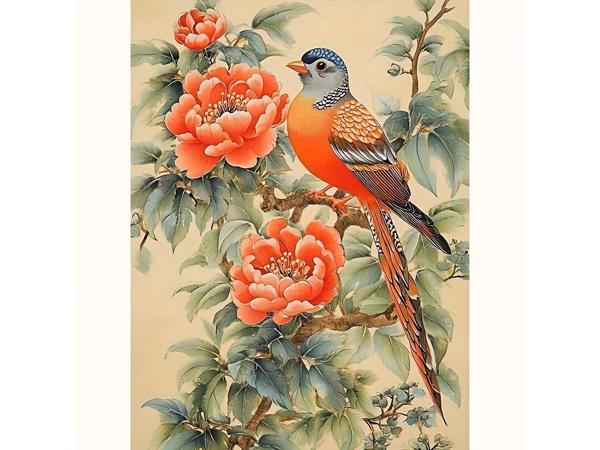 50x40cm Diamond Painting vogel op tak (vierkant) nr 6