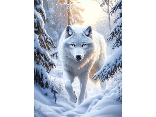 50x40cm DIamond Painting witte wolf (vierkant) nr 23