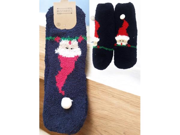 Sokken Fluffy - Kerstman - Katoen - Uniseks -  donkerblauw k