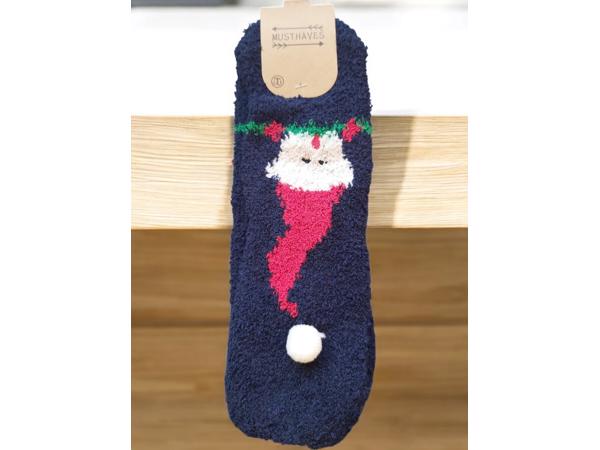 Sokken Fluffy - Kerstman - Katoen - Uniseks -  donkerblauw k