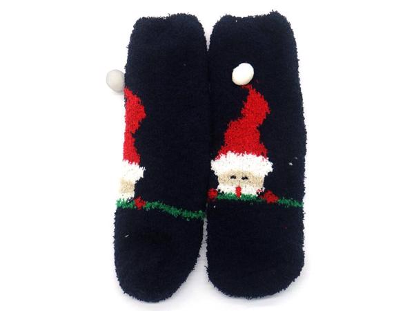 Sokken Fluffy - Kerstman - Katoen - Uniseks -  donkerblauw k