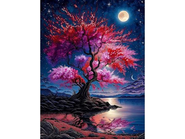 50x40cm Diamond Painting roze boom (vierkant) nr 38