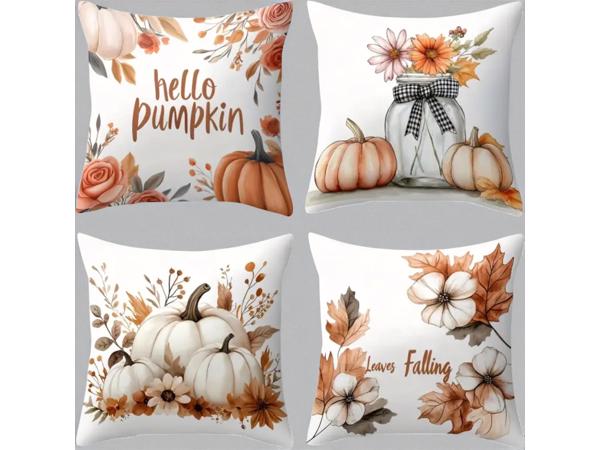 Set van 4 kussenhoezen pompoen bruin oranje 45x45cm