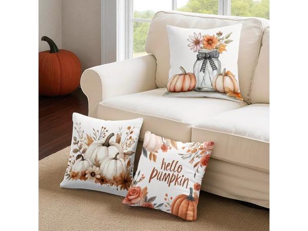 Set van 4 kussenhoezen pompoen bruin oranje 45x45cm