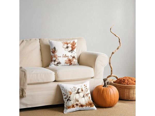 Set van 4 kussenhoezen pompoen bruin oranje 45x45cm