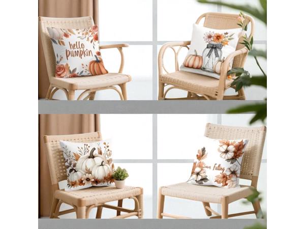 Set van 4 kussenhoezen pompoen bruin oranje 45x45cm