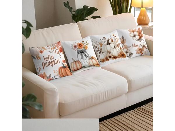 Set van 4 kussenhoezen pompoen bruin oranje 45x45cm