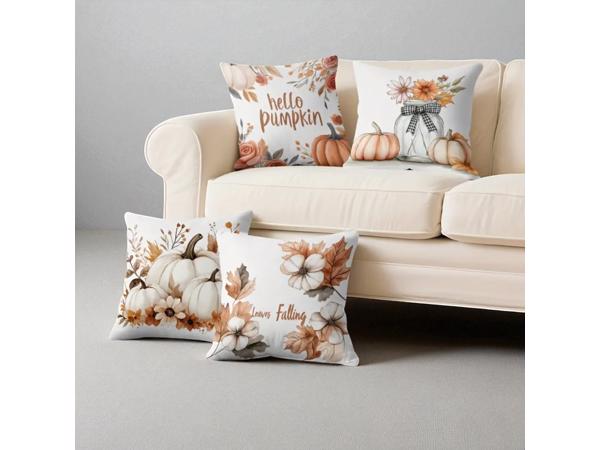 Set van 4 kussenhoezen pompoen bruin oranje 45x45cm