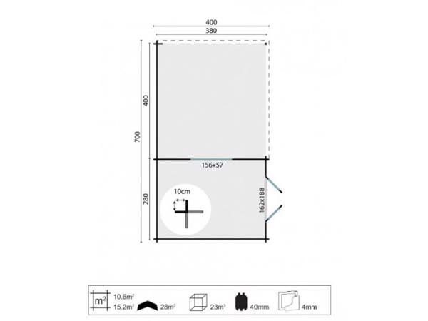 Tuinhuis-Blokhut Anton met overkapping: 300+400x400