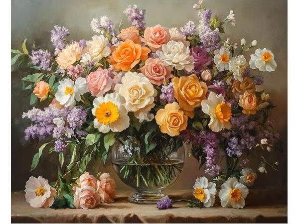 50x40cm Diamond Painting vaas met bloemen (vierkant) nr 58
