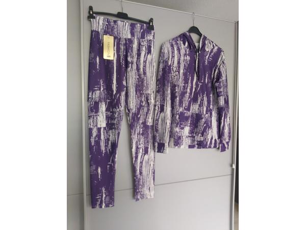 Fashion 2 delig huispak violet paars wit S/M