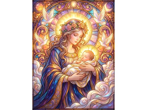 50x40cm Diamond painting moeder kind duiven (vierkant) nr 66