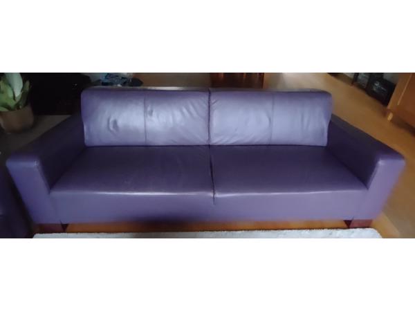 Lange donkerpaarse leren bank