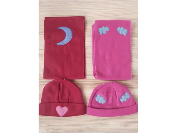 2x kinder winter fleece sets rood roze one size