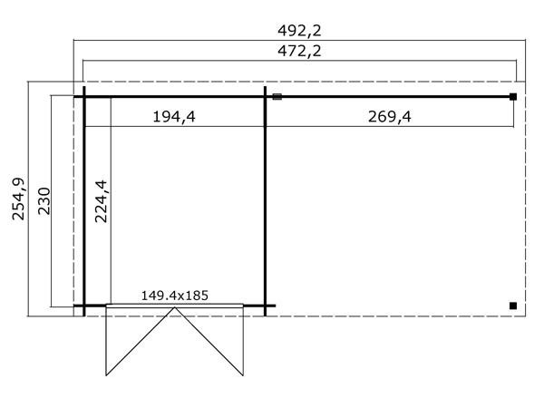 Blokhut met overkapping Helena 472x230 Onbehandeld vuren