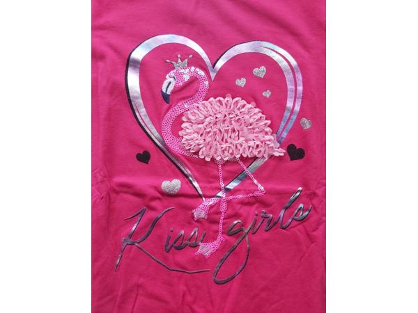 Seagull T-shirt flamingo in hart glitter pink 158/164