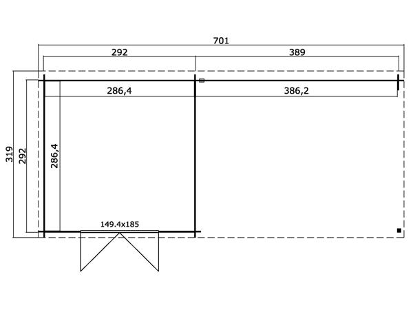 Blokhut met overkapping St. Louis 681x292 Onbehandeld vuren