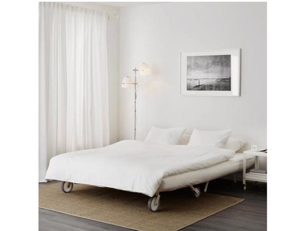 2-persoons slaapbank (Ikea) wit/grijs op wielen
