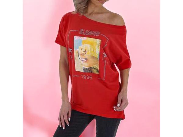 Glo-story t-shirt 1995 rood glamour glitter one size