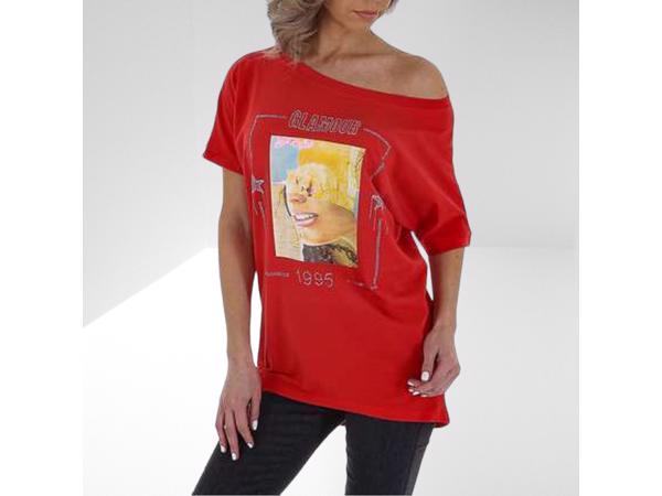 Glo-story t-shirt 1995 rood glamour glitter one size