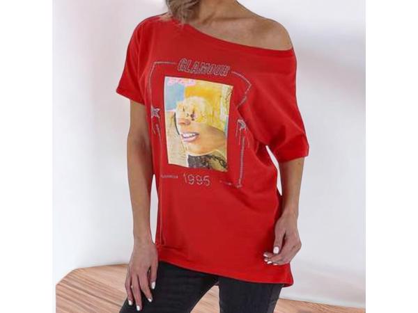 Glo-story t-shirt 1995 rood glamour glitter one size