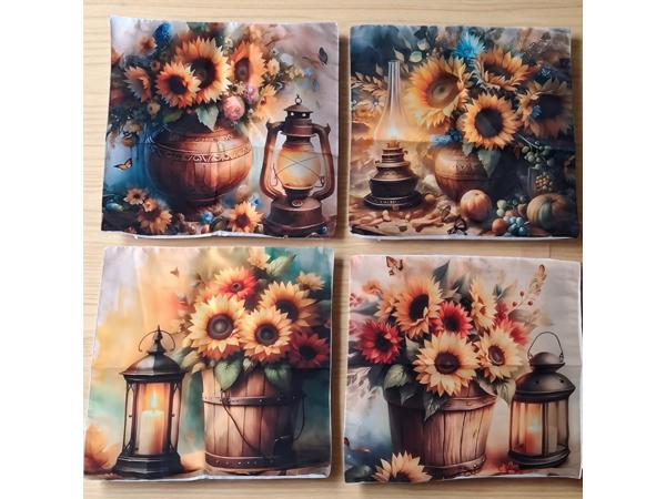Set van 4 kussenhoezen zonnebloem olie lampje 40x40cm