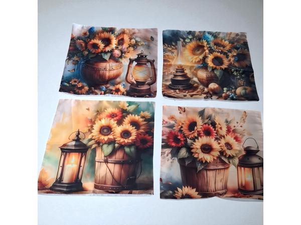 Set van 4 kussenhoezen zonnebloem olie lampje 40x40cm