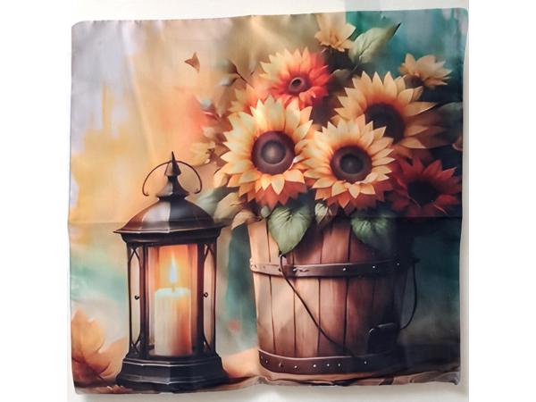Set van 4 kussenhoezen zonnebloem olie lampje 40x40cm