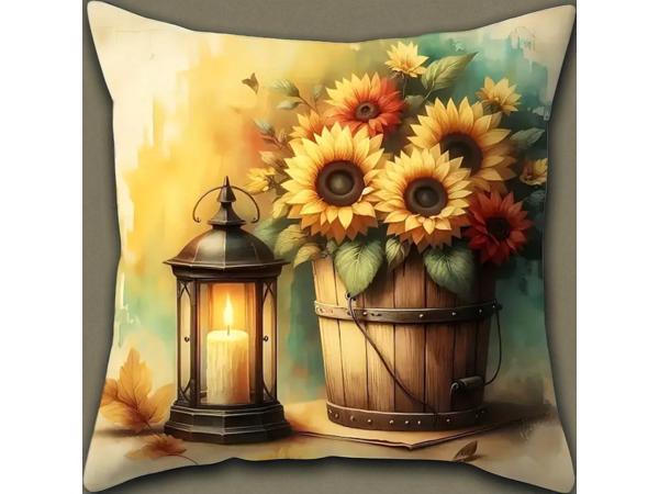 Set van 4 kussenhoezen zonnebloem olie lampje 40x40cm