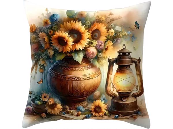 Set van 4 kussenhoezen zonnebloem olie lampje 40x40cm