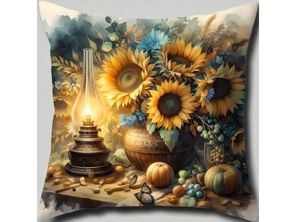 Set van 4 kussenhoezen zonnebloem olie lampje 40x40cm