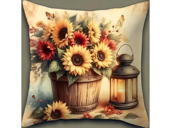 Set van 4 kussenhoezen zonnebloem olie lampje 40x40cm