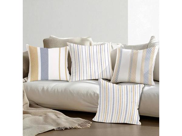 Set van 4 kussenhoezen gestreept blauw bruin 45x45cm