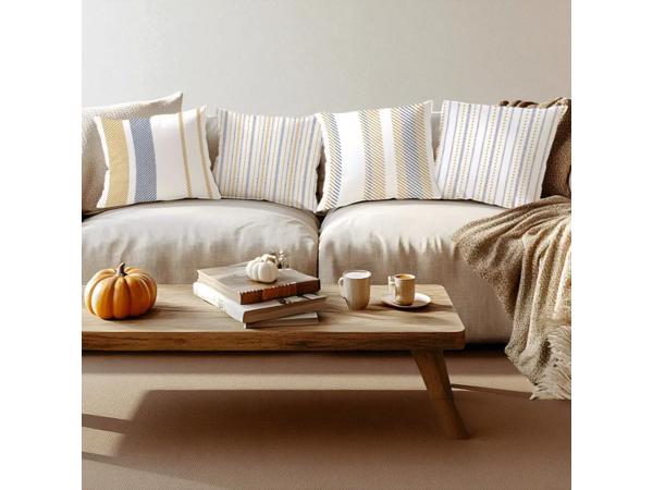 Set van 4 kussenhoezen gestreept blauw bruin 45x45cm