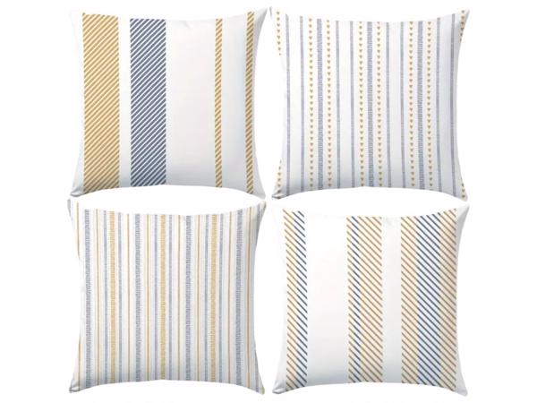 Set van 4 kussenhoezen gestreept blauw bruin 45x45cm