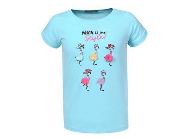 Glo-Story t-shirt flamingo's turquoise 110