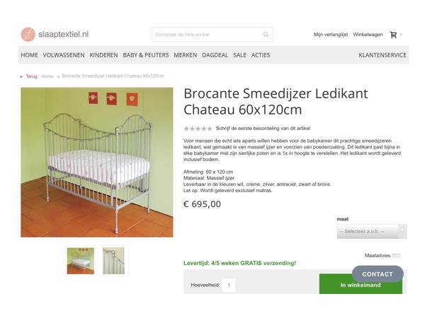 Smeedijzeren ledikant 60X120 cm