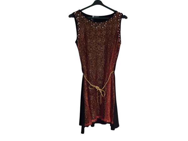 Glitter jurk rood zwart met parels L/XL