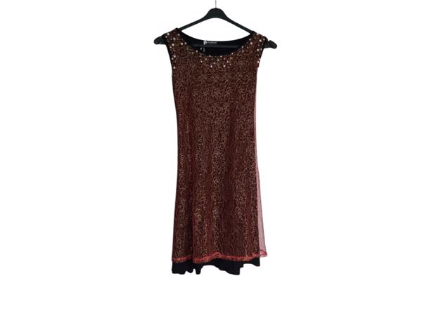 Glitter jurk rood zwart met parels L/XL
