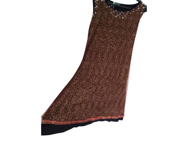 Glitter jurk rood zwart met parels L/XL