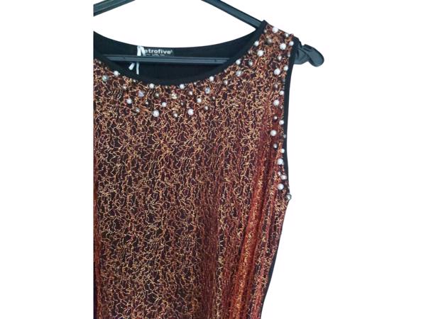 Glitter jurk rood zwart met parels L/XL