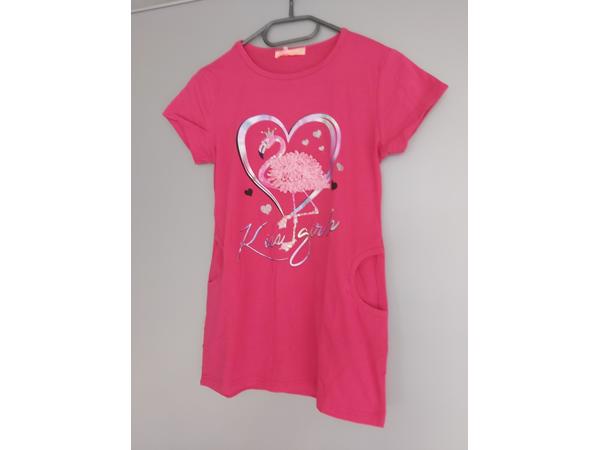Lang shirt flamingo in hart glitter pink 158/164