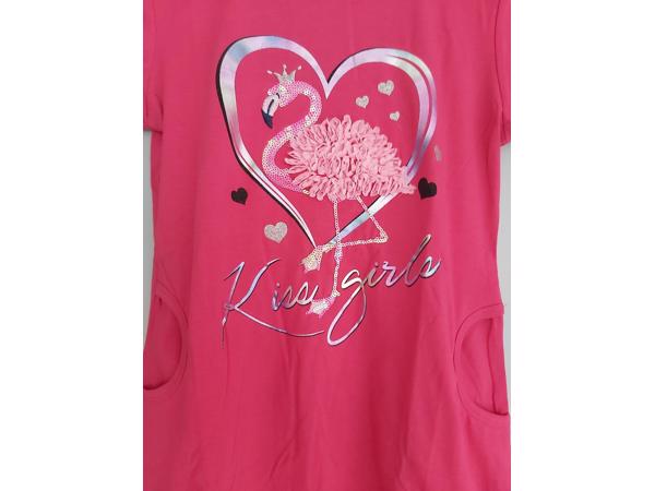 Lang shirt flamingo in hart glitter pink 158/164