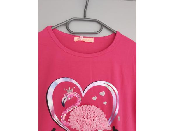 Lang shirt flamingo in hart glitter pink 158/164