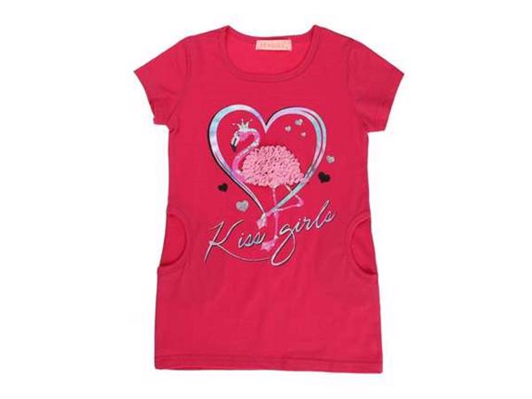 Lang shirt flamingo in hart glitter pink 158/164