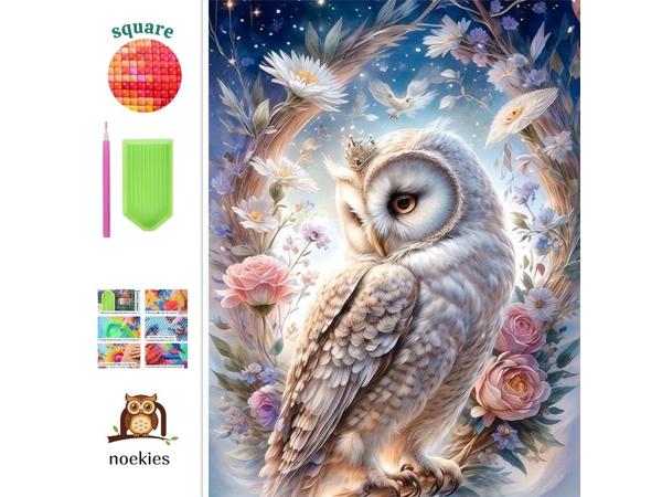 nr 34 Diamond Painting Uil met rozen 50x40cm (vierkant)