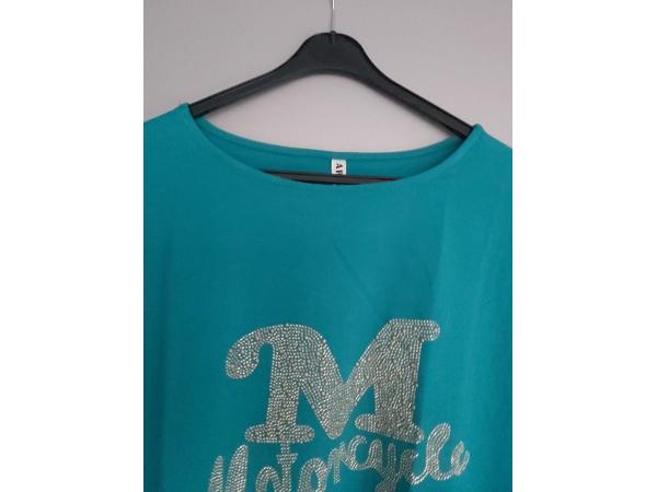 Arino sweatjurk motorcycle strass steentjes turquoise XL/XXL