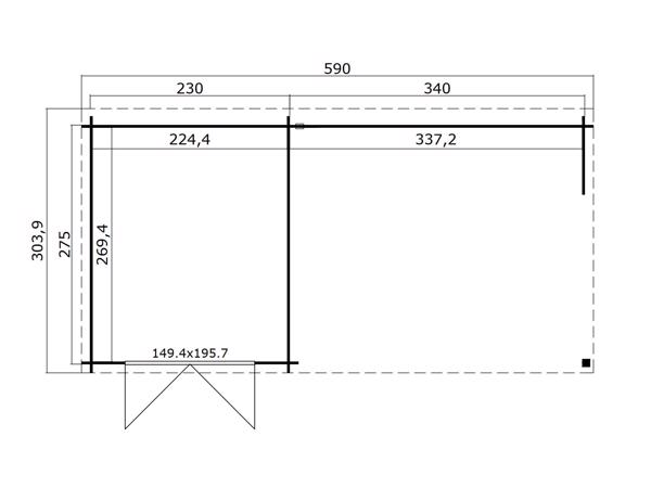 Tuinhuis-Blokhut Sunniva: 590 x 295 cm